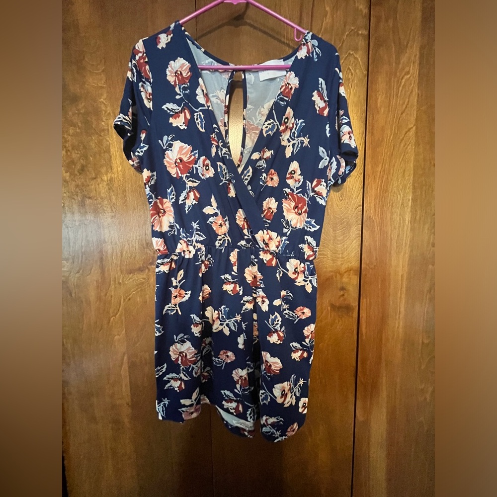 French Grey Blue Floral Romper